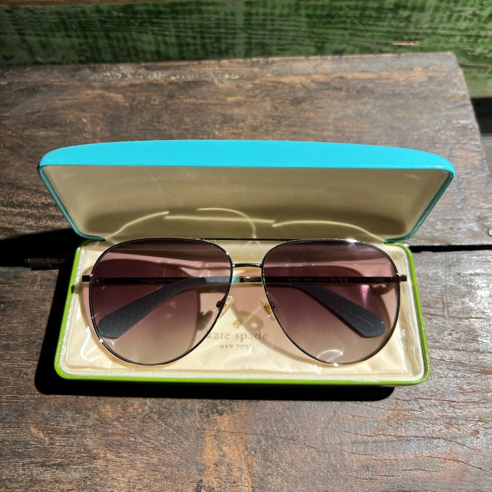Kate Spade aviator sunglasses. Dark tint, gold trim w/tortoise shell.